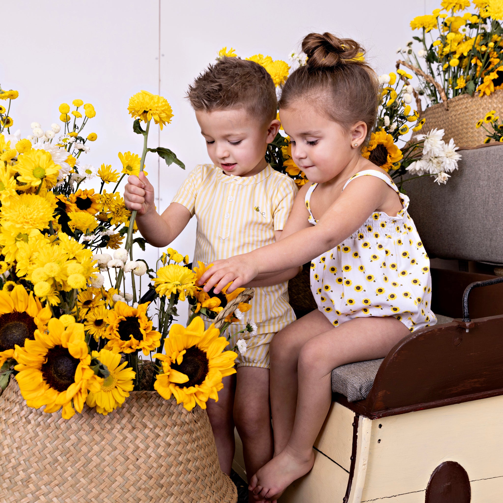 Sunflower Print Bubble Romper