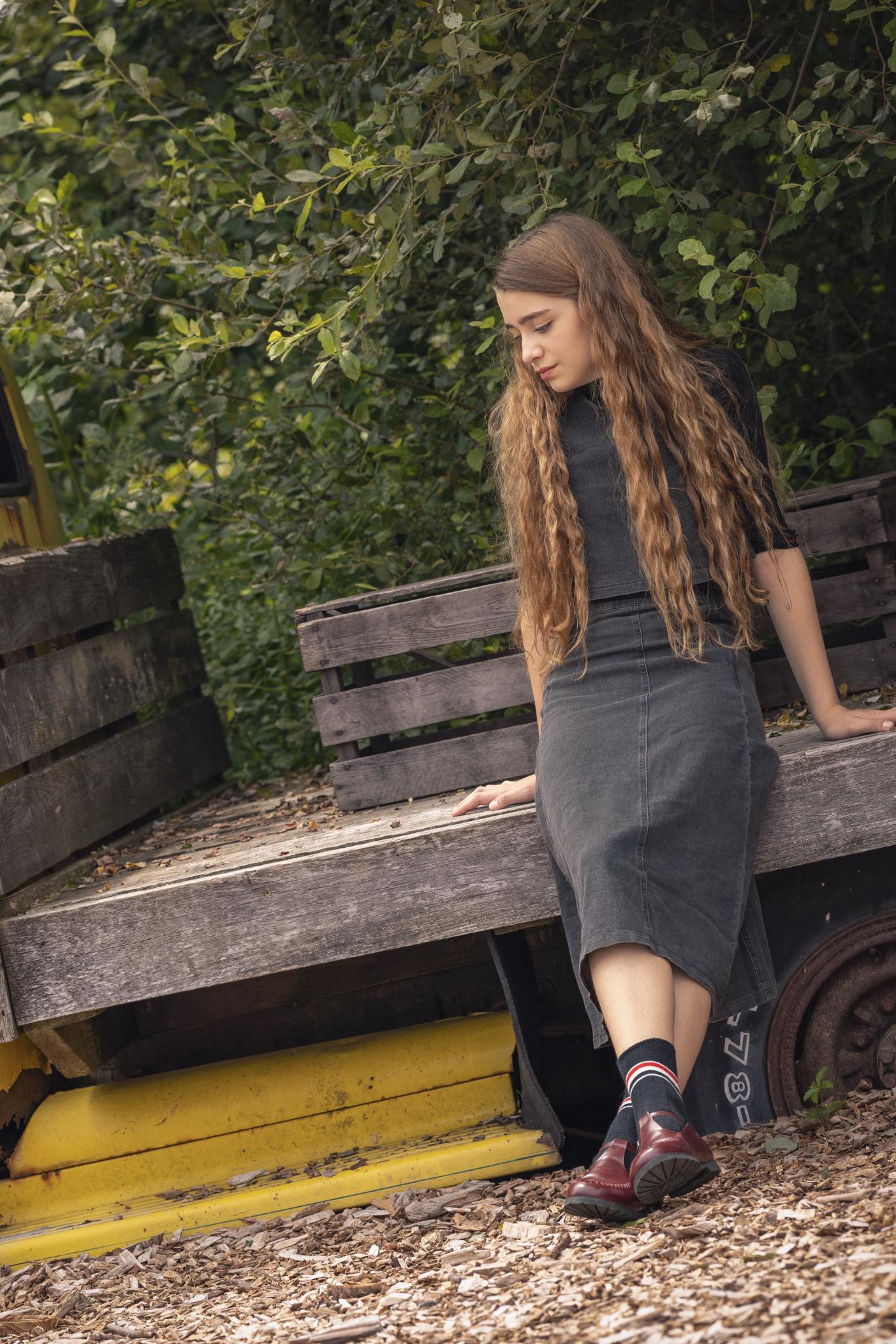 Denim Paneled Midi Skirt
