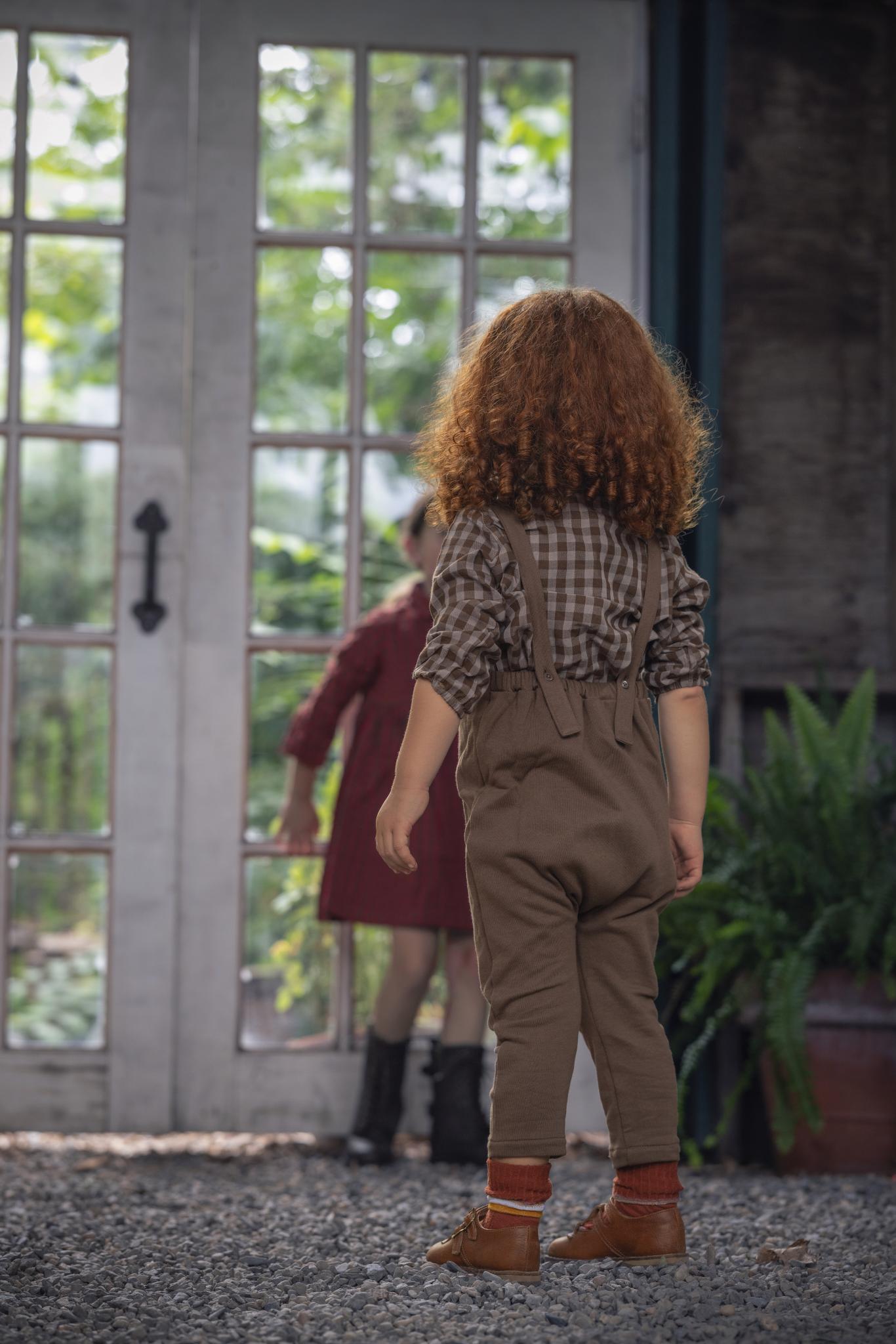 Checkered Collar Shirt and Overalls Set