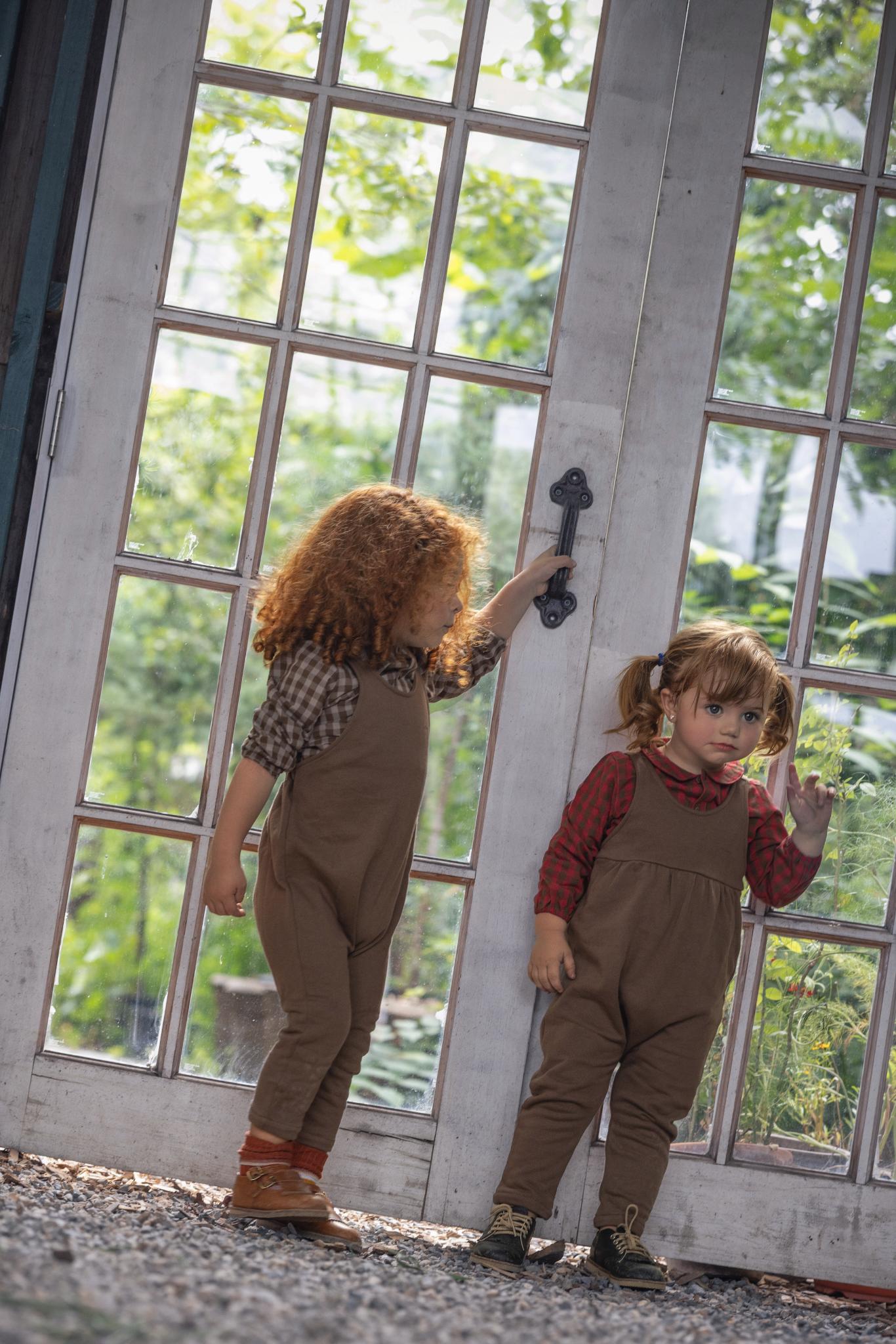 Checkered Collar Shirt and Overalls Set