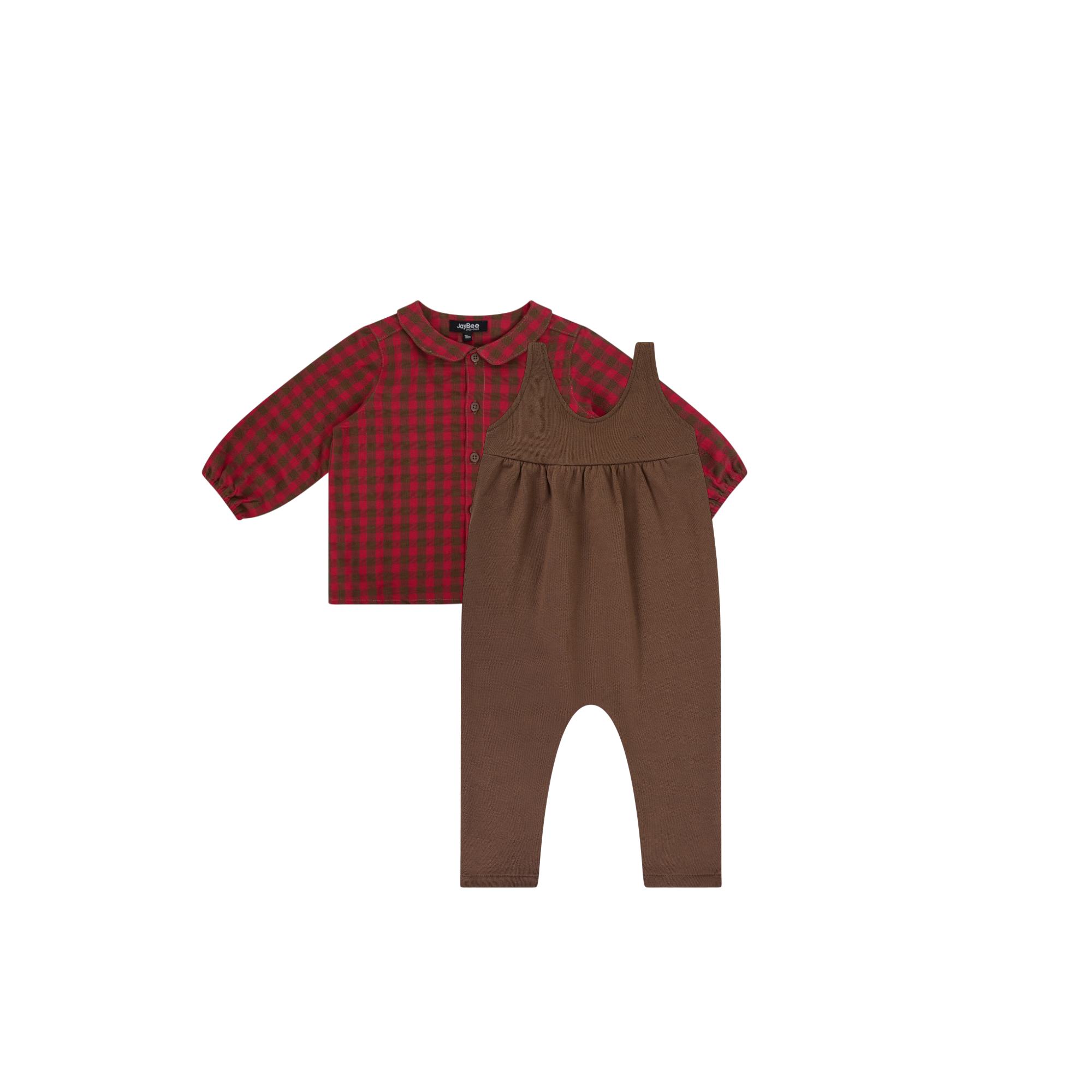 Checkered Peter Pan Shirt and Overalls Set