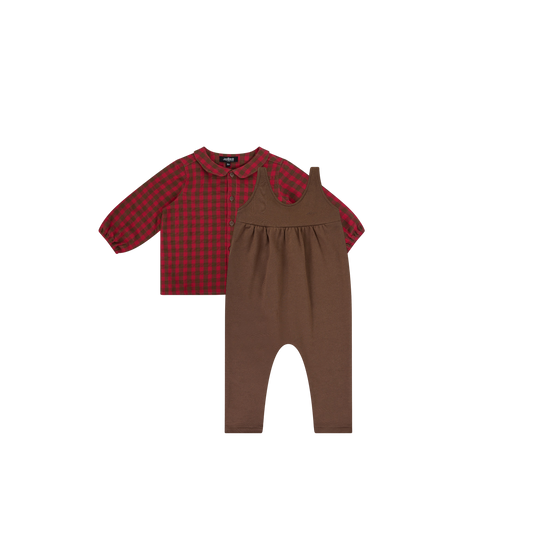 Checkered Peter Pan Shirt and Overalls Set
