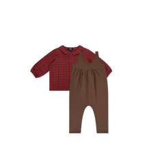 Checkered Peter Pan Shirt and Overalls Set