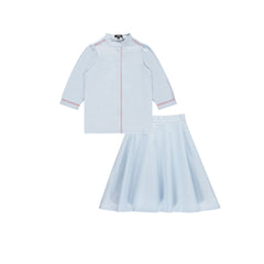 Scallop Trim Blouse and Skirt Set